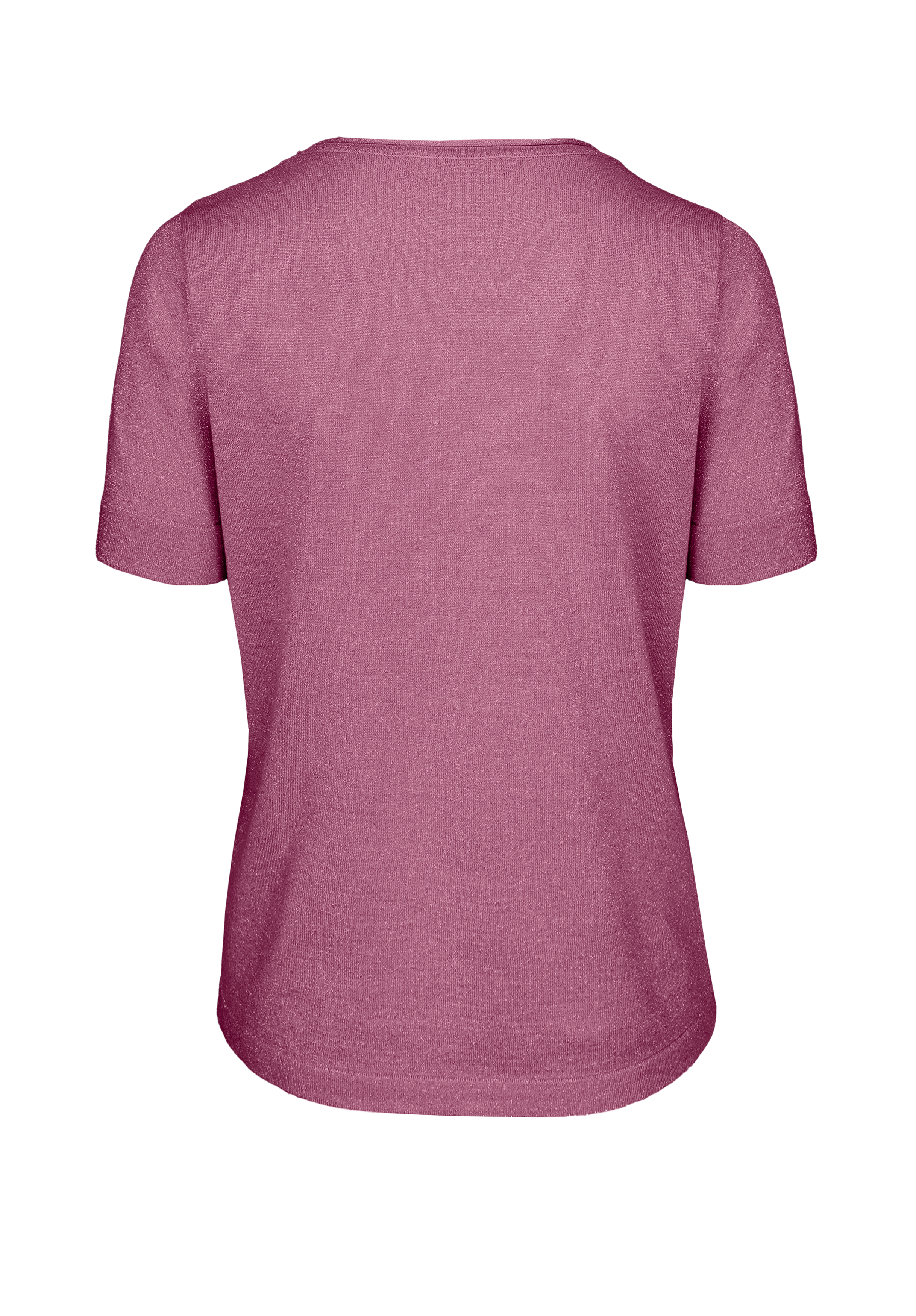 Ein schlichtes, kurzärmeliges, rosafarbenes T-Shirt, das von hinten vor einem weißen Hintergrund gezeigt wird. Das Shirt hat einen einfachen, runden Ausschnitt und keine sichtbaren Logos oder Muster.