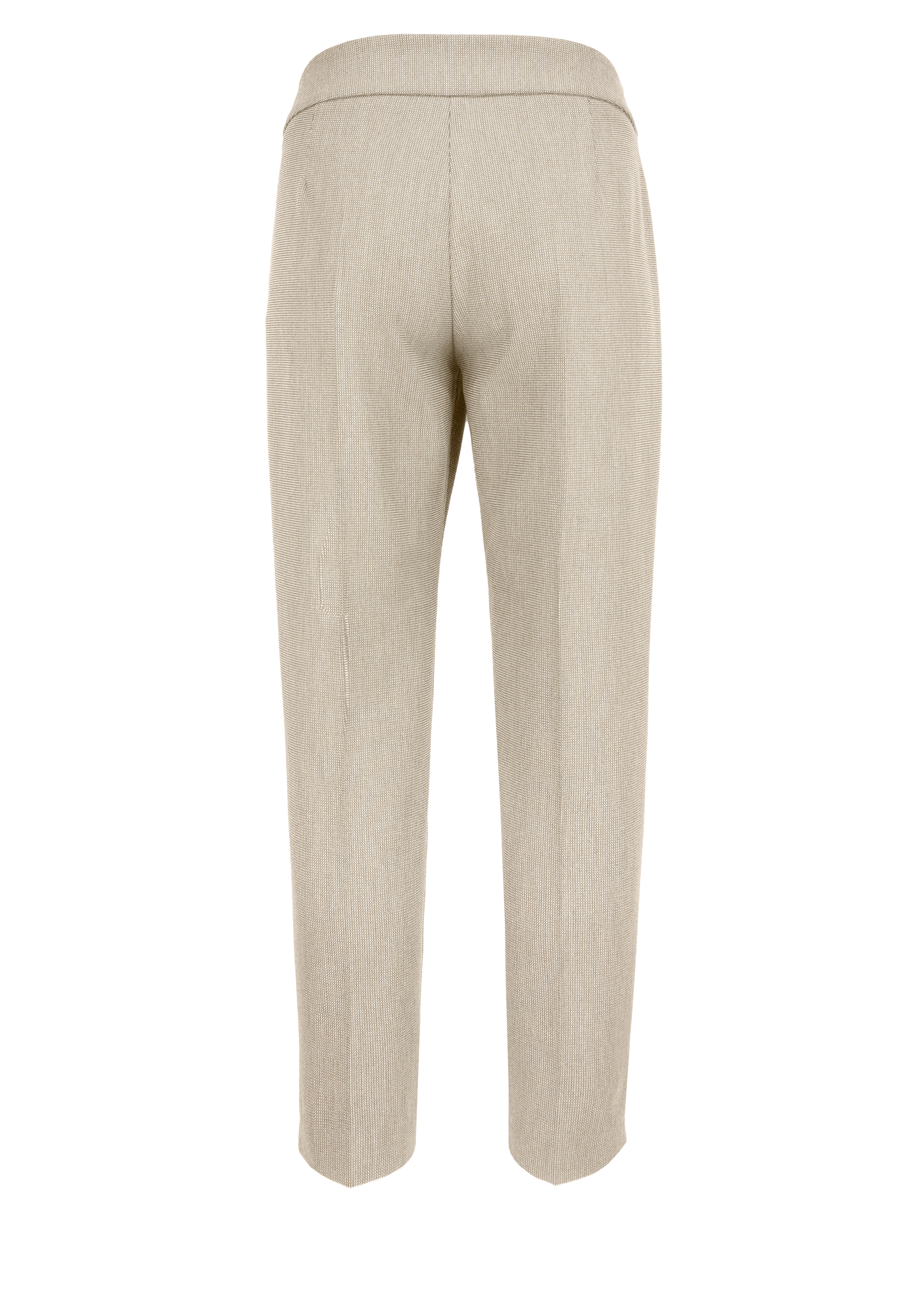 Rückansicht einer beigen Hose mit geradem Bein aus leichtem Stoff, mit glattem Bund und ohne sichtbare Taschen oder Verzierungen.