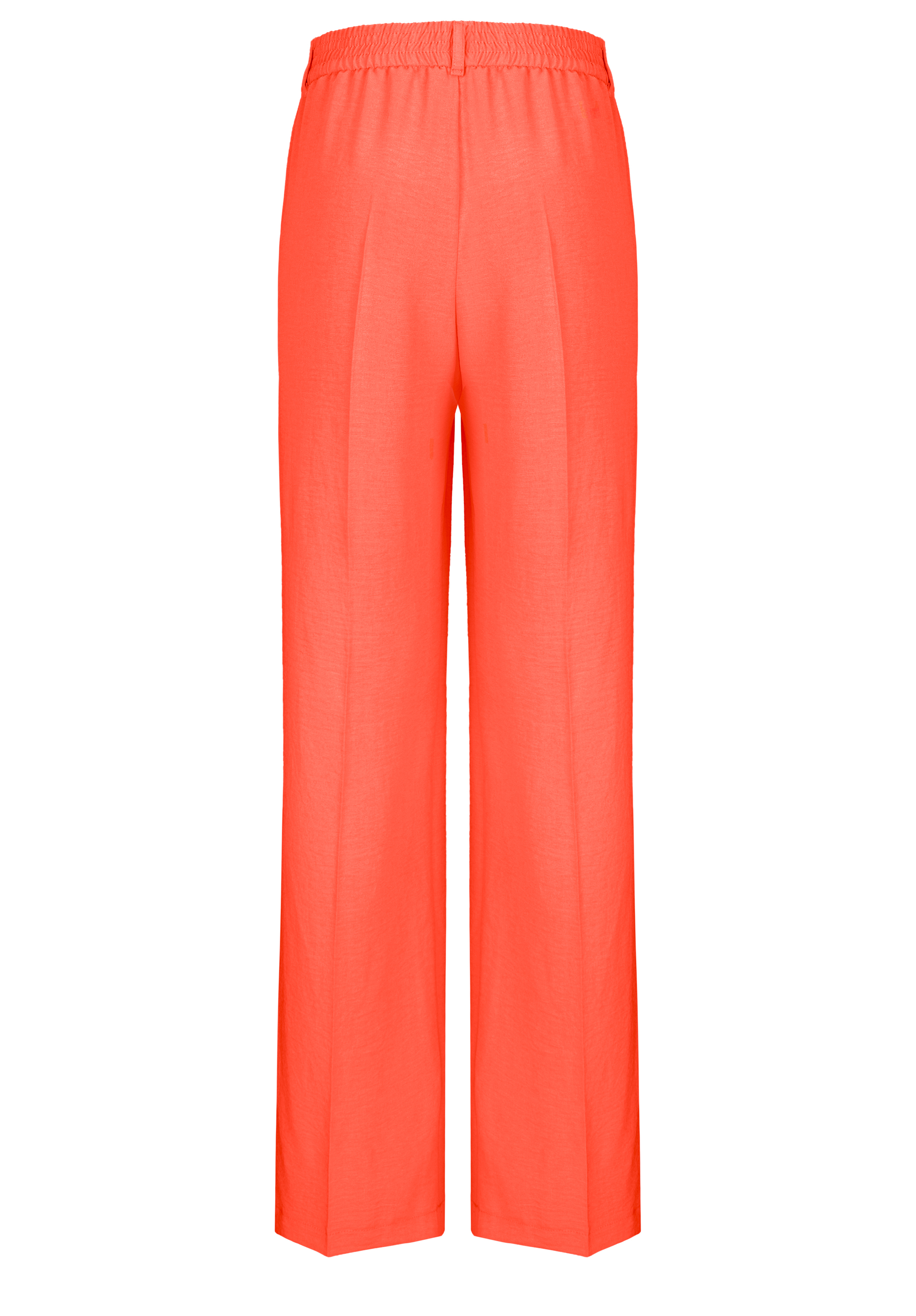 Leuchtend orangefarbene, locker sitzende Hose mit elastischem Bund, geradem Bein und Mittelnahtdetail, von hinten auf weißem Hintergrund abgebildet.