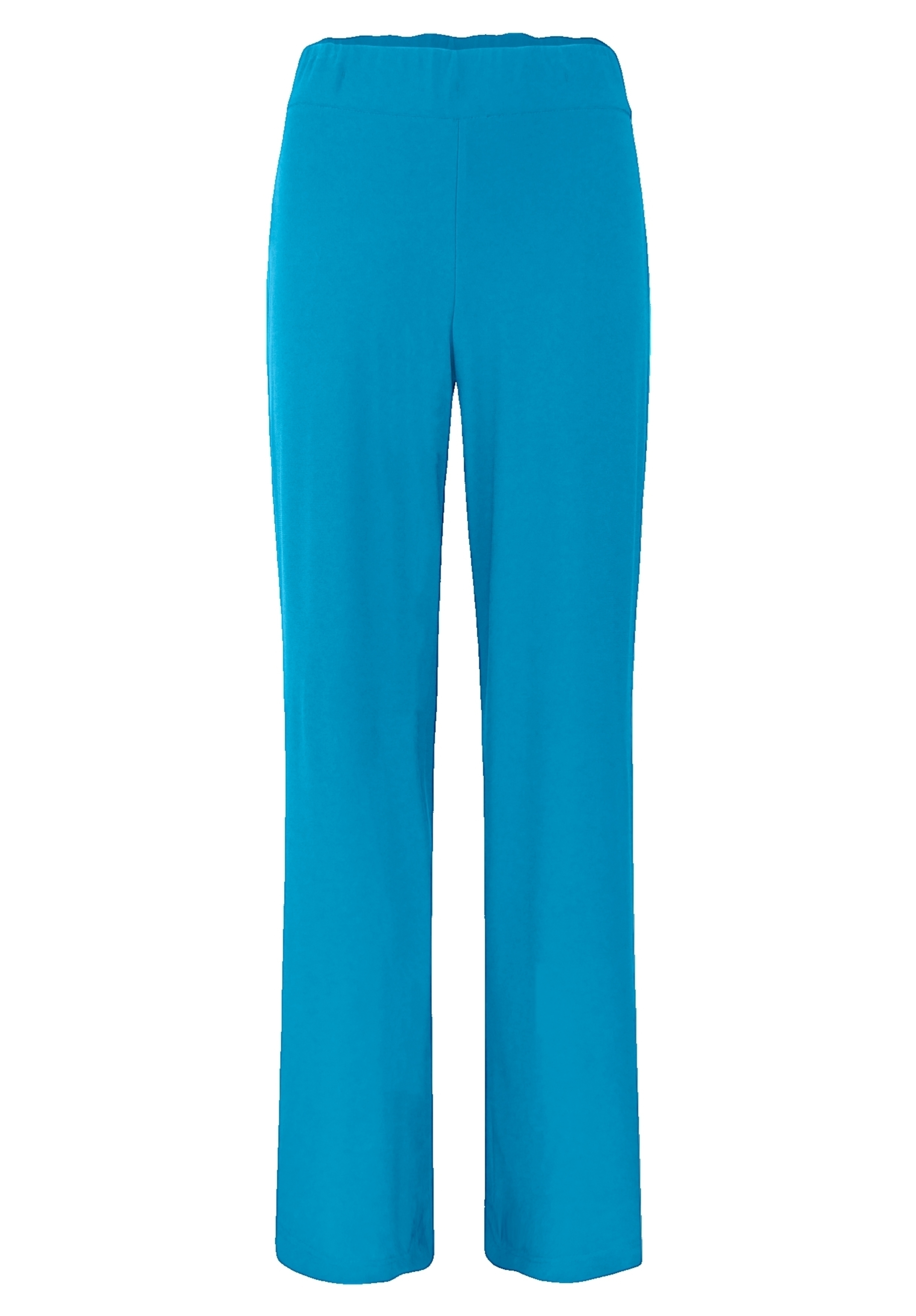 Hellblaue Hose mit geradem Bein und elastischem Bund auf weißem Grund. Die Hose hat ein schlichtes, lässiges Design ohne sichtbare Taschen oder Verzierungen.