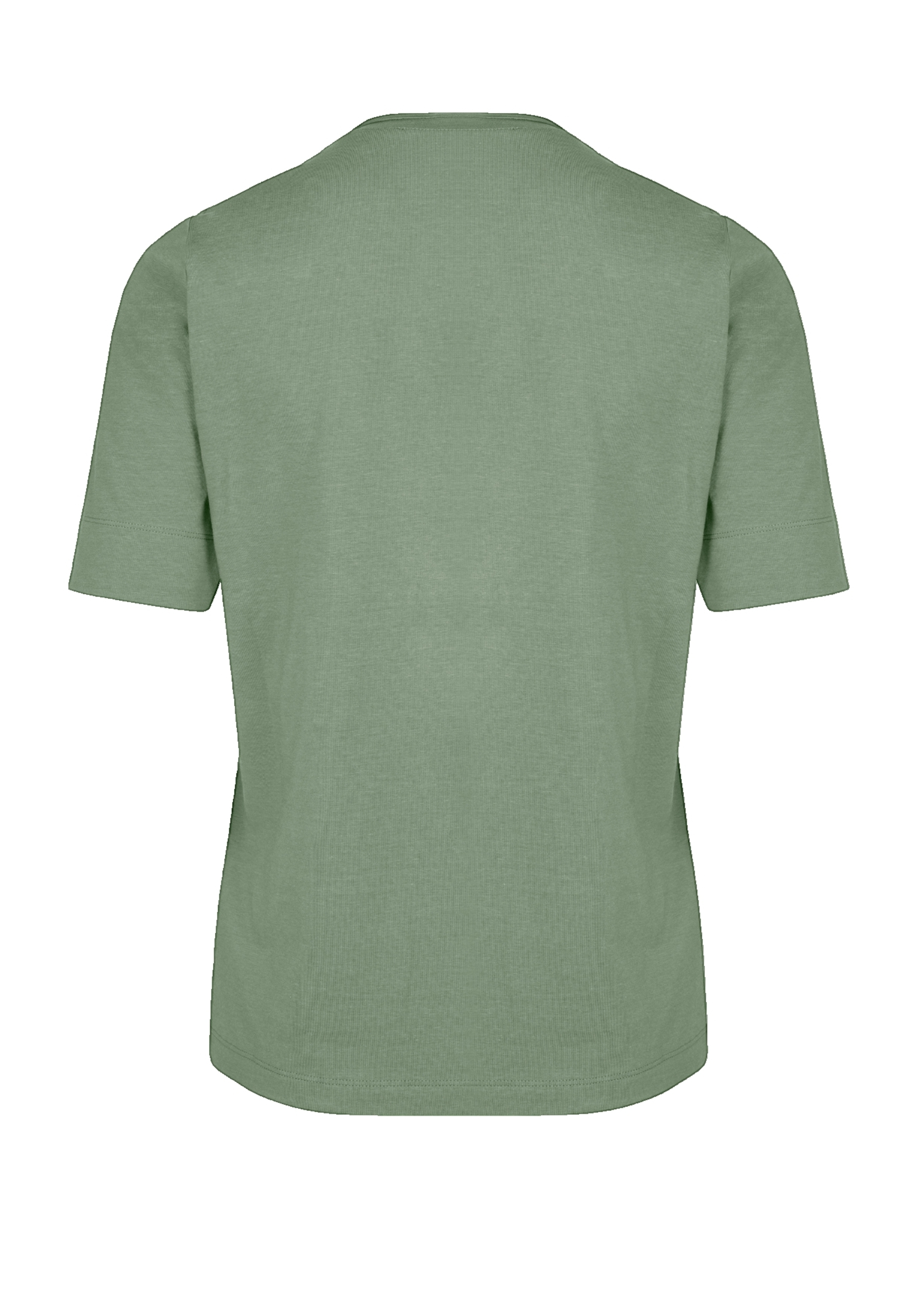 Ein schlichtes, kurzärmeliges, hellgrünes T-Shirt von hinten auf weißem Hintergrund.