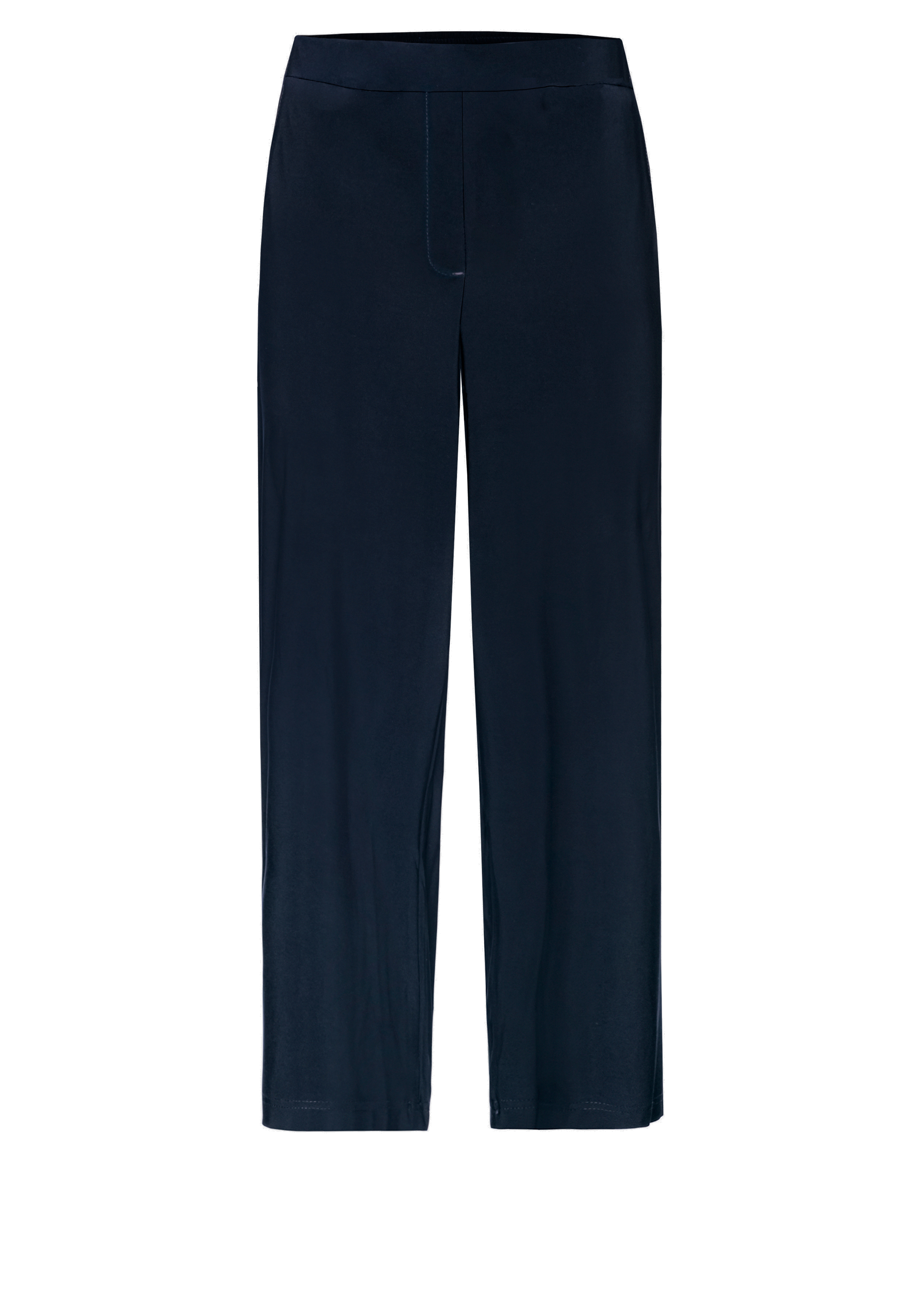 Marineblaue Hose mit geradem Bein, dezentem Bund und einfachem, klarem Design auf weißem Hintergrund.