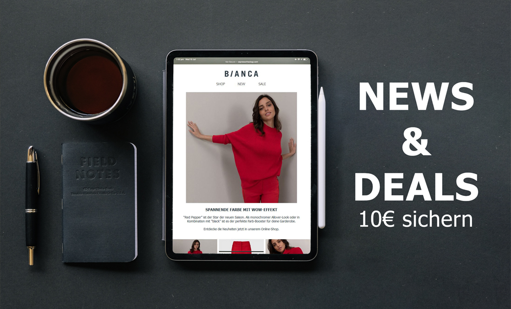 Newsletter Banner "News & Deals", 10 Euro sichern