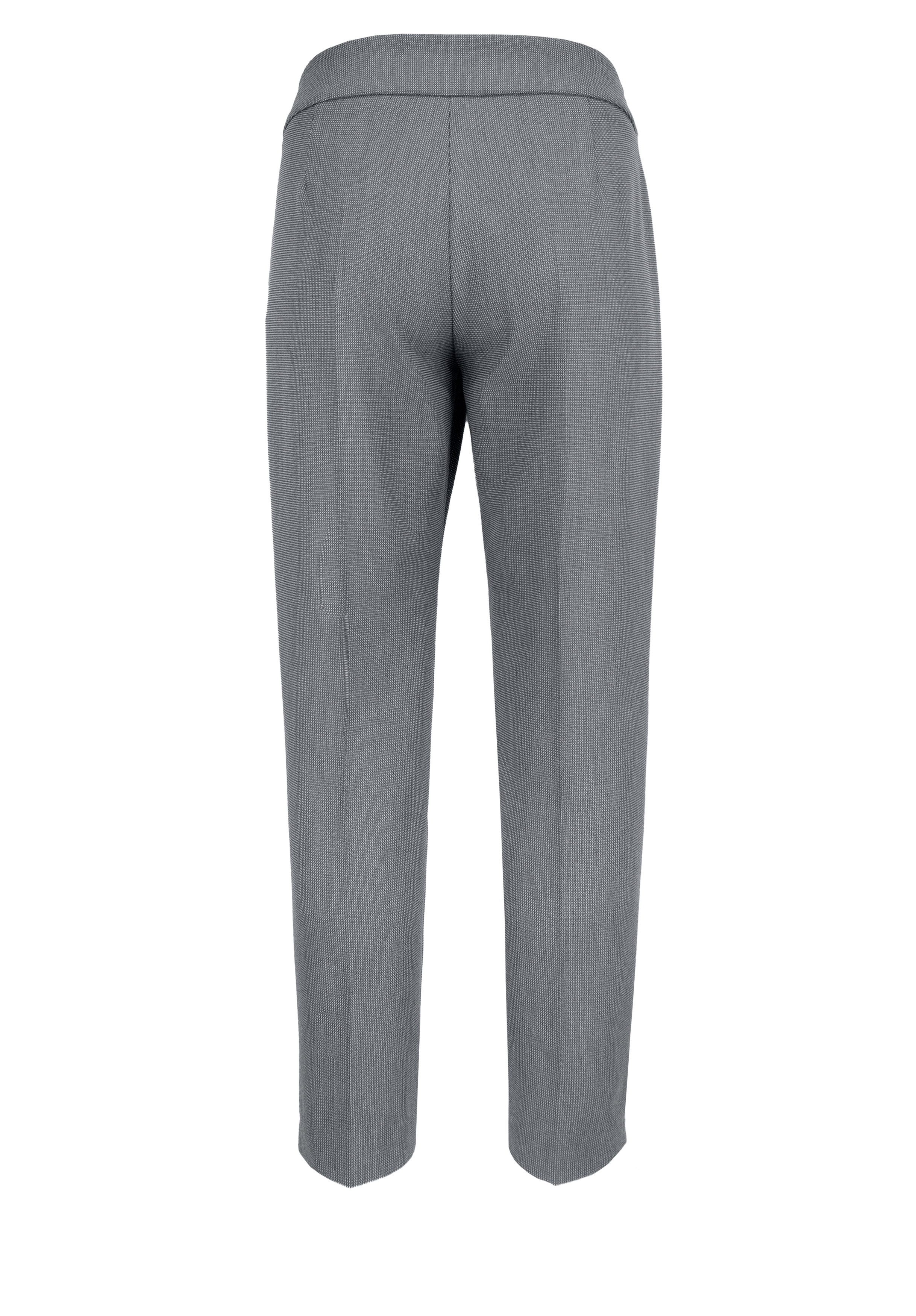 Rückansicht einer grauen Anzughose mit geradem Bein und ohne sichtbare Taschen oder Verzierungen.